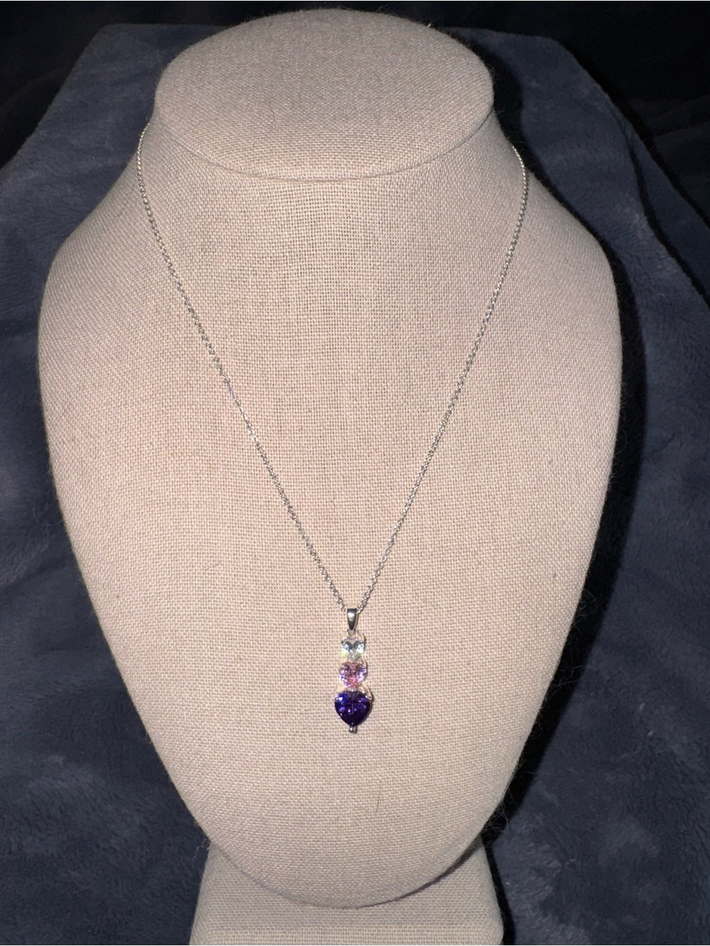 Swarovski Crystal Elements Triple Heart Silver Necklace, 16+2